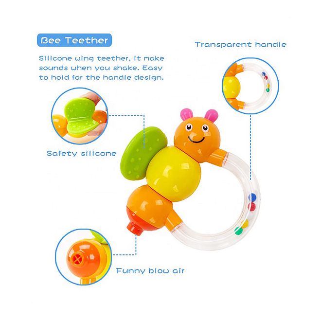 Goodway Baby Rattle & Teething Toy Set, 5 Piece, Red, BPA-Free ABS, 3M+, Easy Grip, Hand-Eye Coordination Development - Image 3