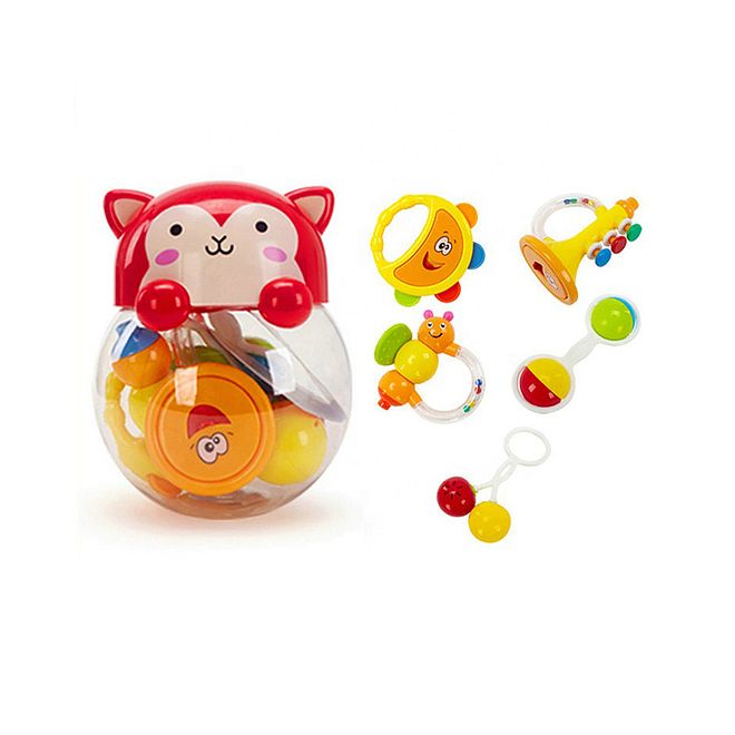 Goodway Baby Rattle & Teething Toy Set, 5 Piece, Red, BPA-Free ABS, 3M+, Easy Grip, Hand-Eye Coordination Development - Image 1