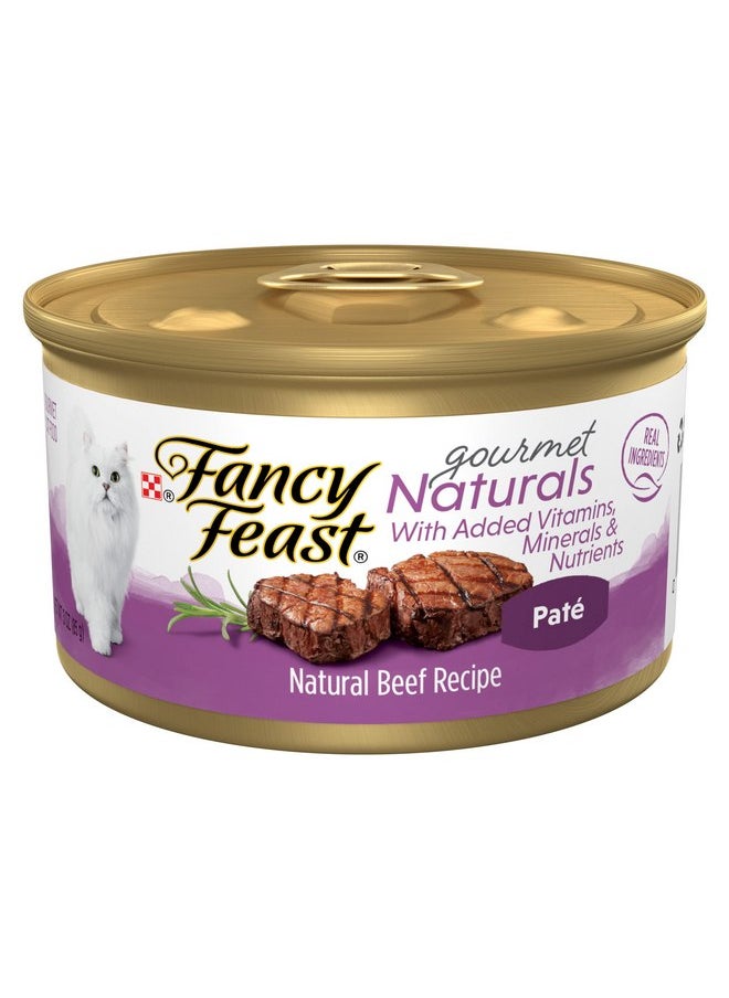 فانسي فيست طعام القطط الرطب Purina Fancy Feast Pate بنكهة لحم البقر Gourmet Naturals مع إضافة الفيتامينات والمعادن والعناصر المغذية - (عبوة من 12 علبة) 3 أونصة  - Image 1