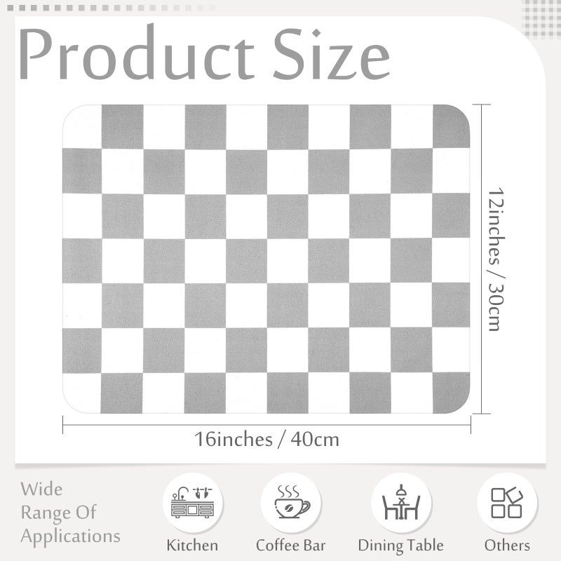 Tinideya Coffee Mat Checkered Dish Drying Mat for Kitchen Counter Coffee Bar Vintage Buffalo Dish Pad Absorbent Kitchen Drying Mat for Bar Station Accessories Easy Clean(Grey,12 x 16 Inches) - Image 2
