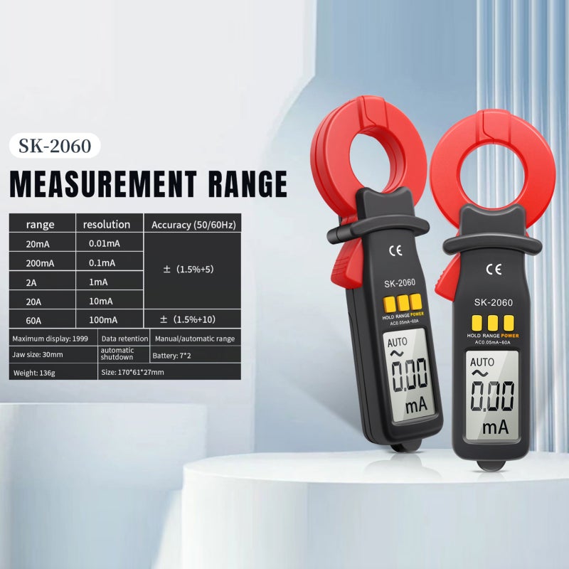 Digital Clamp Meter: 30mm Jaw Opening, 0.01mA High Accuracy Resolution, Auto/Manual Range Switching - Data Storage, 10-Minute Custom Shutdown, Portable Compact Design, AC DC Clamp Meter for Profession - Image 5