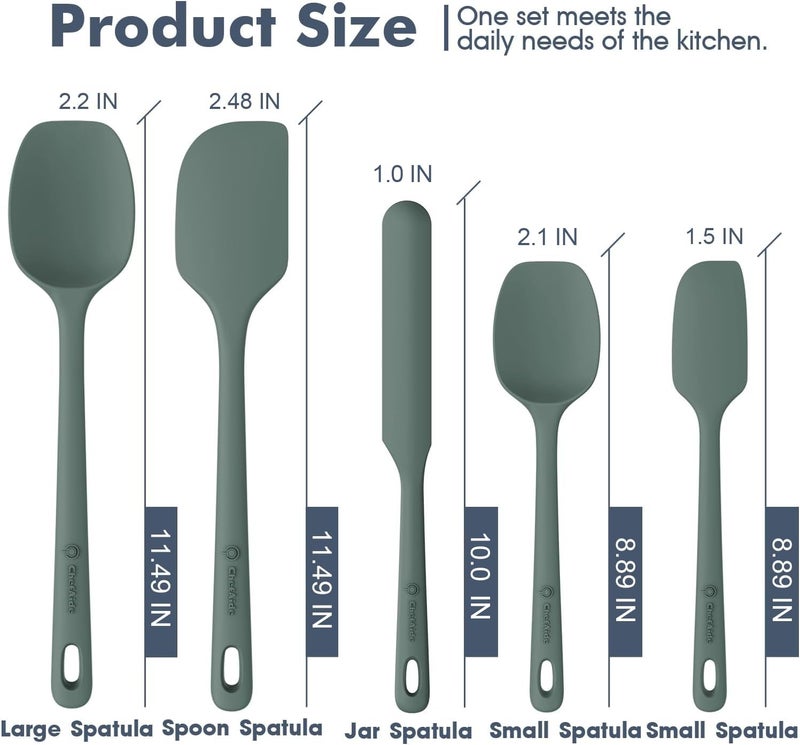 ChefAide 5 Pieces Silicone Spatula Set, Food Grade Rubber Spatula, Upgrade Strong Handle with Ergonomic Grip, Heat Resistant Up to 600°F for Nonstick Cookware, Cooking Dried Thyme - Image 2