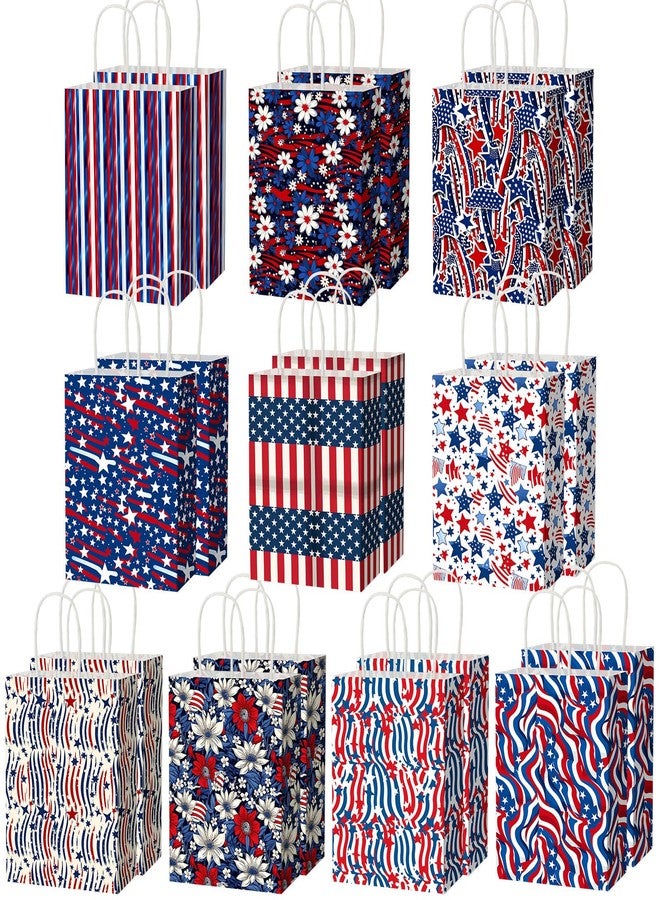 Tenceur 40 Pcs 250th Anniversary 4th of July Patriotic Gift Bags with Handles, USA Red Blue White 10 Designs American Flag Treat Paper Goodie Bags for Independence Day Veterans Patriotic Celebrations - Image 1