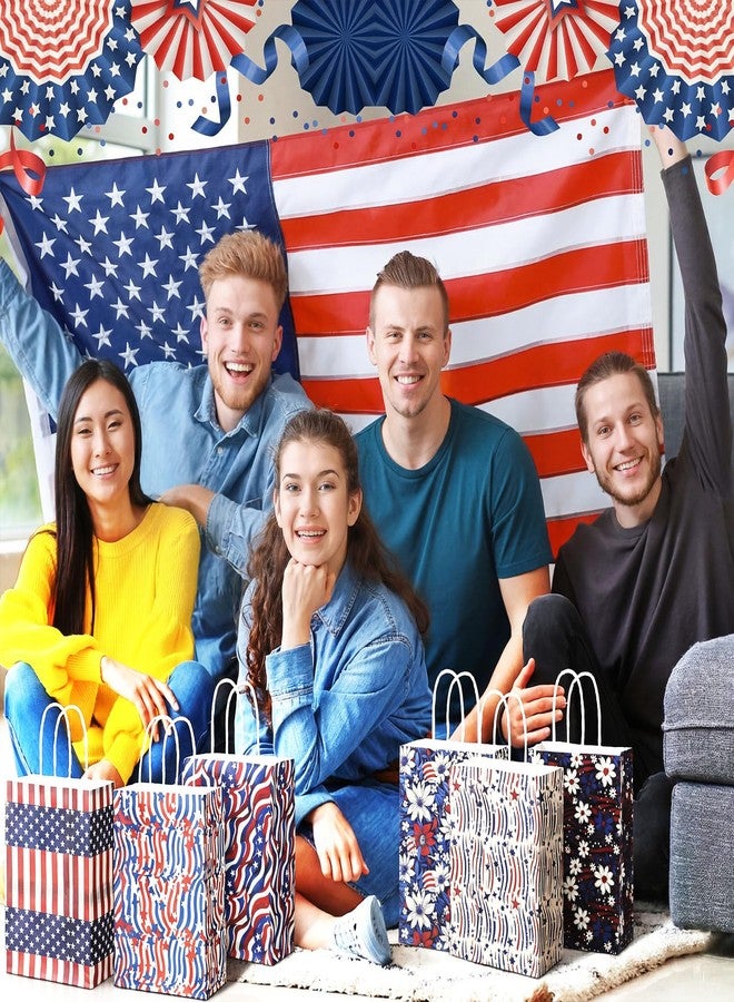 Tenceur 40 Pcs 250th Anniversary 4th of July Patriotic Gift Bags with Handles, USA Red Blue White 10 Designs American Flag Treat Paper Goodie Bags for Independence Day Veterans Patriotic Celebrations - Image 5