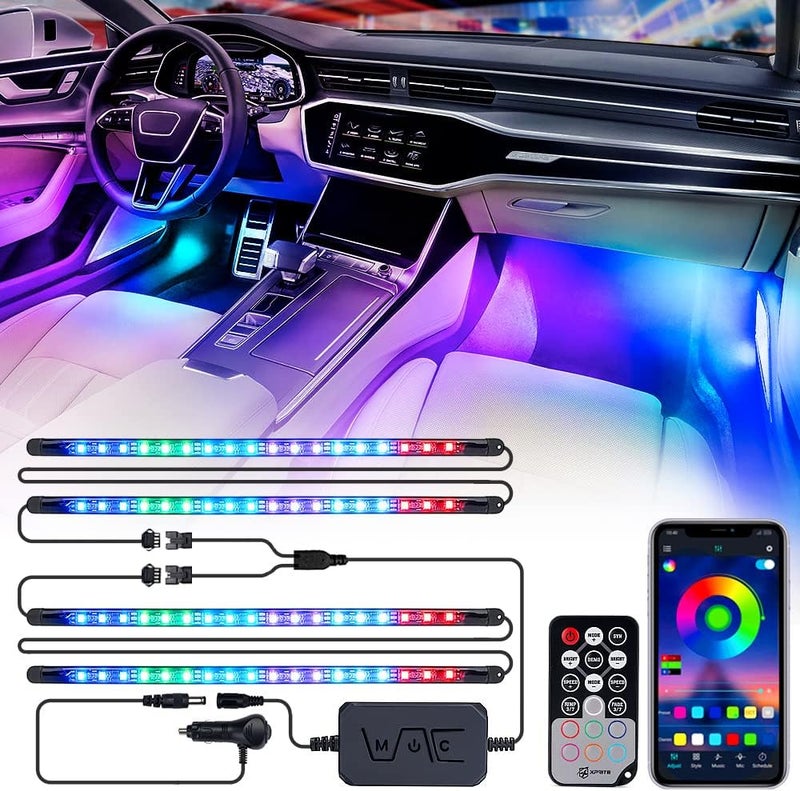 Xprite Dreamcolor LED Neon Car Interior Bluetooth Lights Strip with Remote & APP Control, Footwell Under Dash RGB Chasing Inside Light Kits, Cigarette Adapter for Vehicle Internal Trucks SUV UTV ATV - Image 1