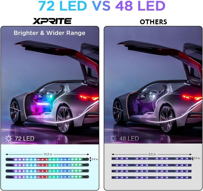 Xprite Dreamcolor LED Neon Car Interior Bluetooth Lights Strip with Remote & APP Control, Footwell Under Dash RGB Chasing Inside Light Kits, Cigarette Adapter for Vehicle Internal Trucks SUV UTV ATV - Image 4