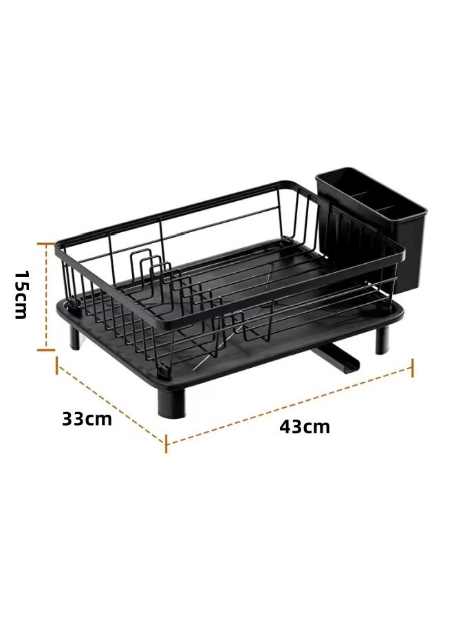 Aikenn Dish Drying Rack Space-Saving Dish Rack Dish Storage Rack Kitchen Countertop Dish Rack Stainless Steel Kitchen Drying Rack With Cutlery Rack Rust-Proof Storage Rack With Drain Board 43*33*15cm Black  - Image 2