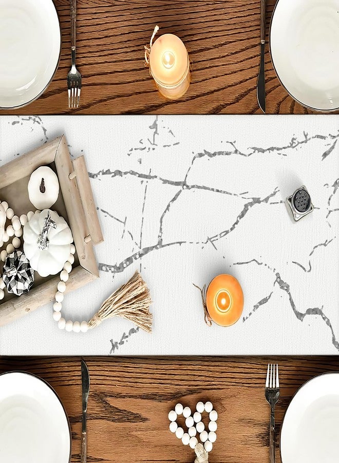 OYIMUA Marble Pattern White Table Runner Soft Thick Chenille Modern Runner for Table Rustic Home Decorations Indoor Outdoor - Image 3