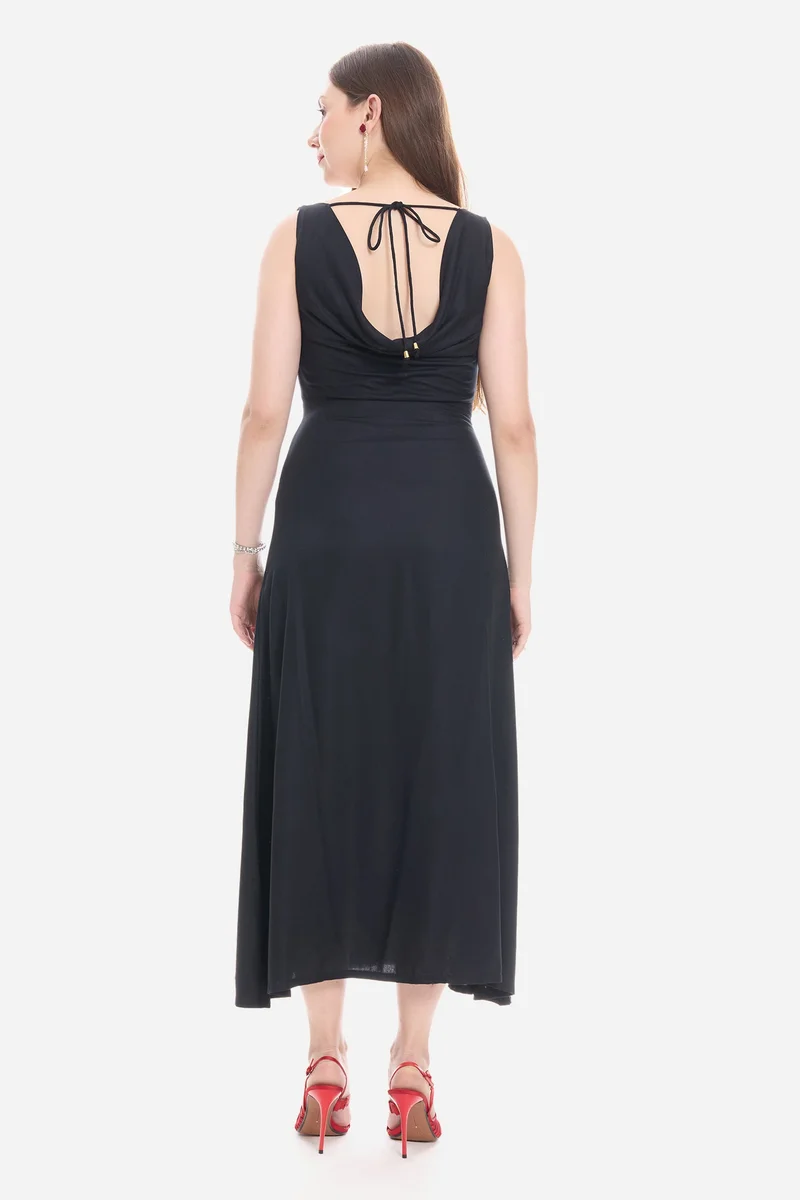 Virgio Black Solid Viscose Cowl Neck Maxi Dress for Women for Women | Best Price UAE
