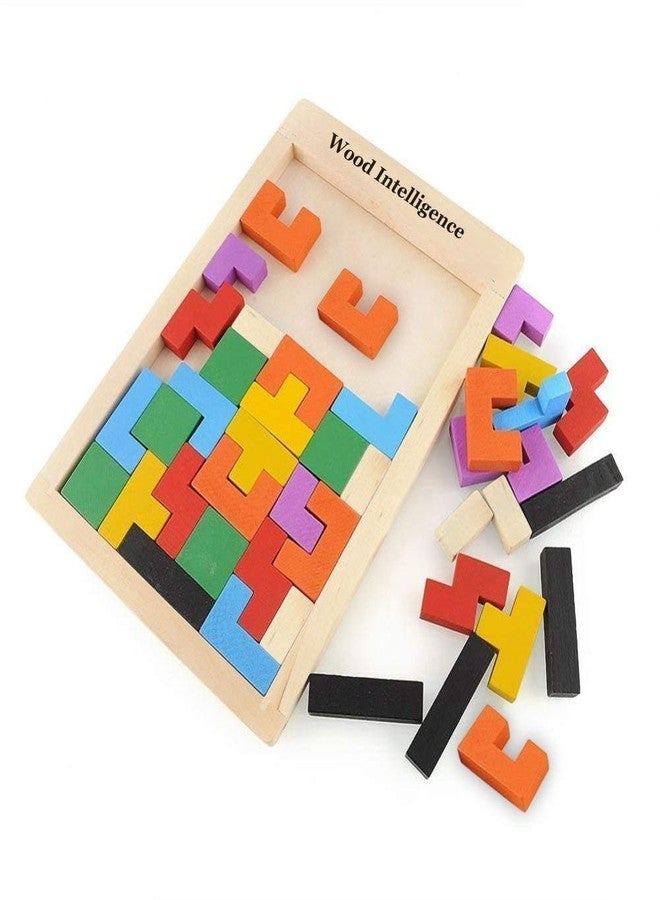 Onward Wooden Tetris Puzzle 40 Pieces Brain Teaser Toy Colorful Jigsaw Game Montessori Intelligence Educational Gift for Baby Toddlers, Kids 2-6 Years Old Boys Girls - Image 4