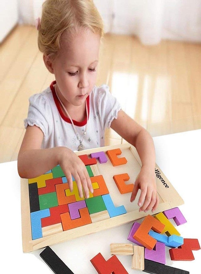 Onward Wooden Tetris Puzzle 40 Pieces Brain Teaser Toy Colorful Jigsaw Game Montessori Intelligence Educational Gift for Baby Toddlers, Kids 2-6 Years Old Boys Girls - Image 2