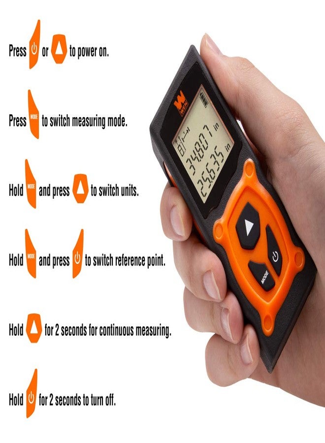 WEN 10130 Multi-Unit Compact Digital 130-Foot Laser Distance Measure with Backlit LED Screen - Image 4