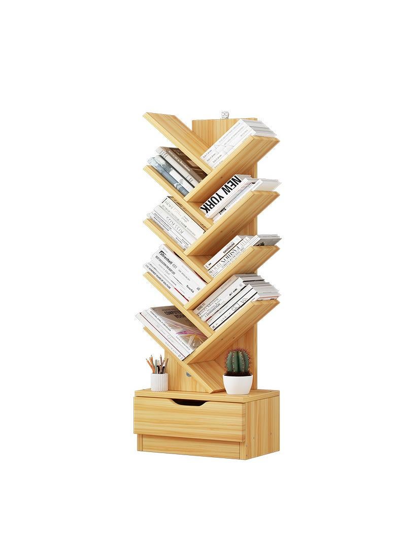 general 9-layer Tree Bookshelf, 8-layer Wooden Bookshelf With Drawers Modern Book Storage Freestanding Tree Bookshelf, High Narrow Angle Bookshelf, Suitable For Home Office, Living Room, Bedroom - Image 5