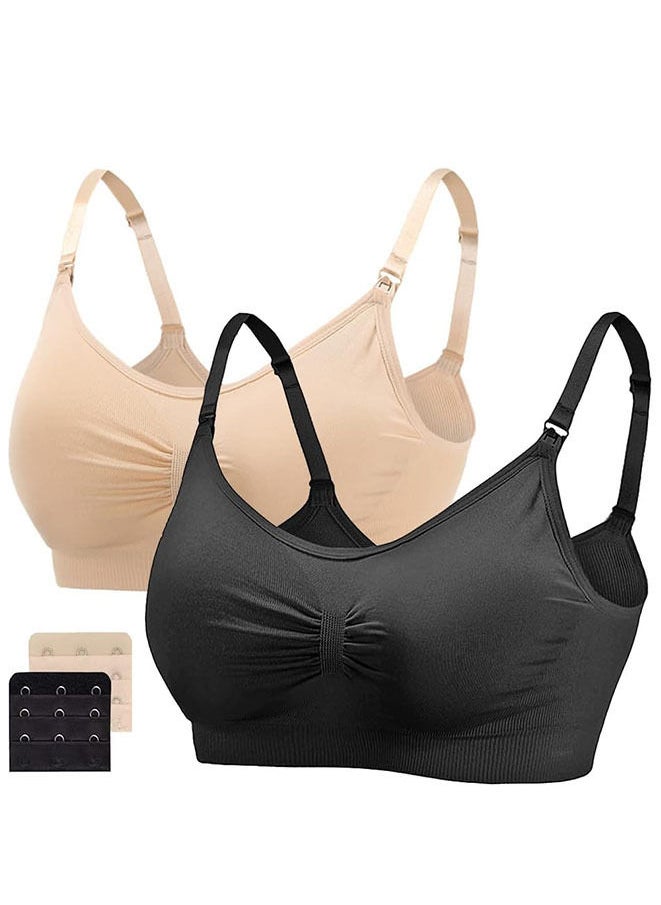Generic - 2-Piece Women Nursing Maternity Bras Black+Beige - Image 1