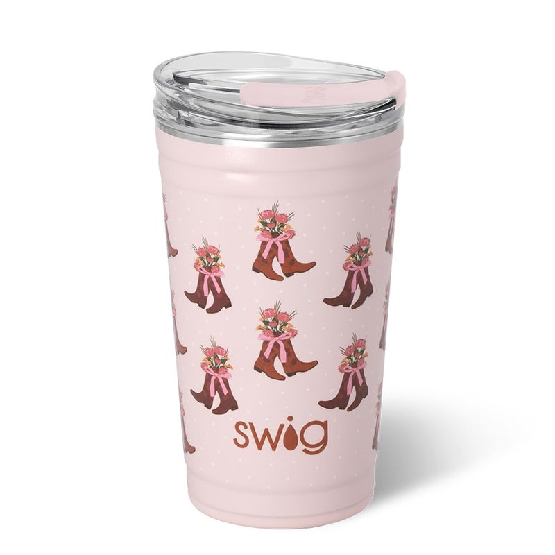 Swig Life 24oz Party Cup, Stackable Insulated Travel Coffee Tumbler with EZ Slider Lid, Cup Holder Friendly, Stainless Steel 24 oz Tumbler, Reusable Coffee Mug (Cowgirl Coquette) - Image 1
