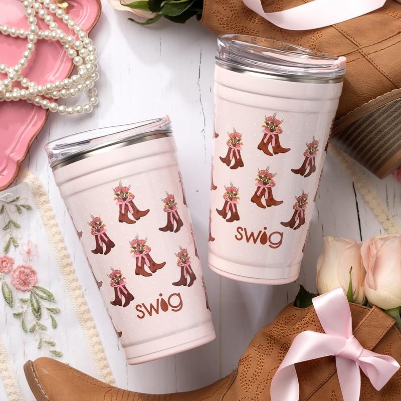 Swig Life 24oz Party Cup, Stackable Insulated Travel Coffee Tumbler with EZ Slider Lid, Cup Holder Friendly, Stainless Steel 24 oz Tumbler, Reusable Coffee Mug (Cowgirl Coquette) - Image 2