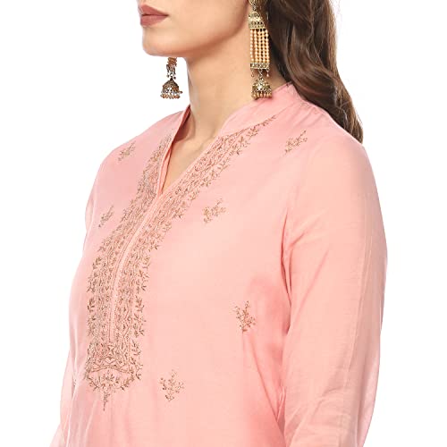 Biba Poly Crepe Women's Embroidery Narrow Salwar Kurta Dupatta(Skdassorted8491_Blush Pink_34) - Image 5
