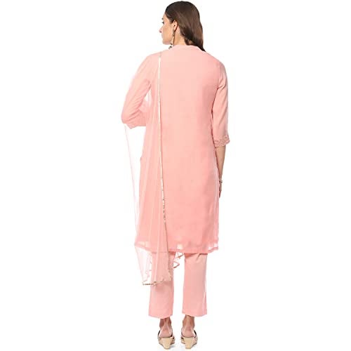Biba Poly Crepe Women's Embroidery Narrow Salwar Kurta Dupatta(Skdassorted8491_Blush Pink_34) - Image 4