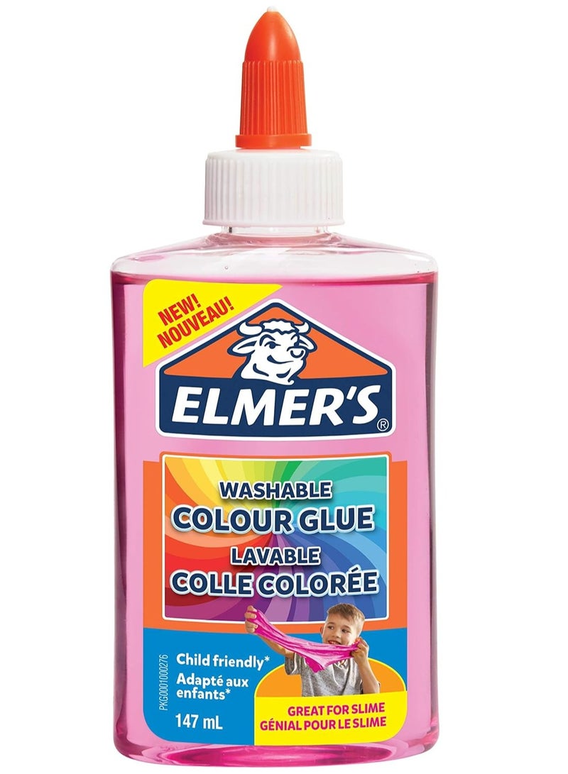 Elmers Elmer’s Translucent Colour PVA Glue | Pink | 147 ml | Washable & Kid Friendly | Great for Making Slime | 1 Count - Image 1