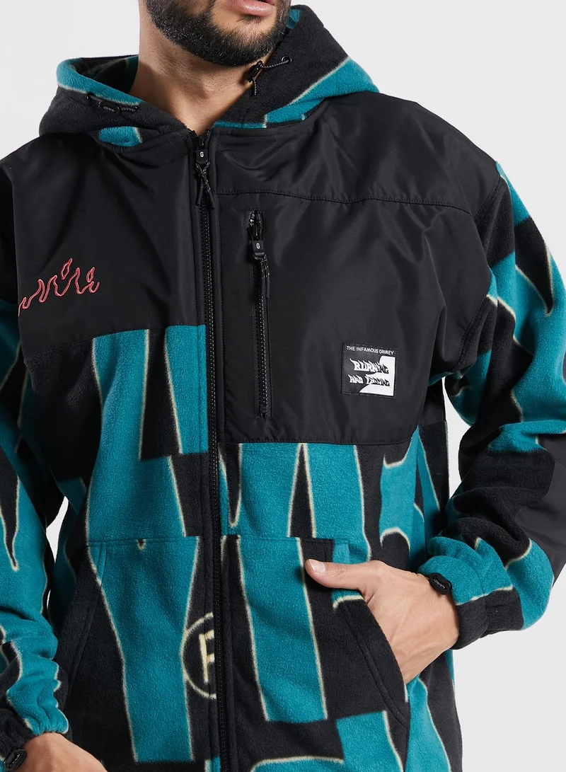 Grimey Snow Fox All Over Print Polar Fleece Zip Hoodie