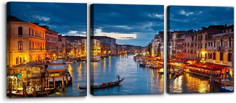 Pacimo Venice Night View 3-Piece Canvas Wall Art - Image 1