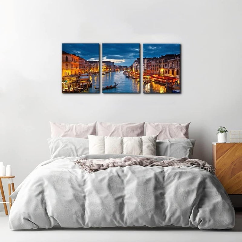 Pacimo Venice Night View 3-Piece Canvas Wall Art - Image 3