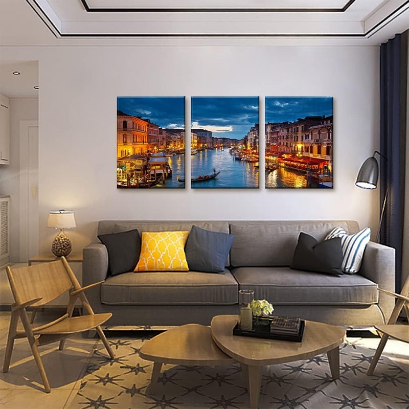 Pacimo Venice Night View 3-Piece Canvas Wall Art - Image 2