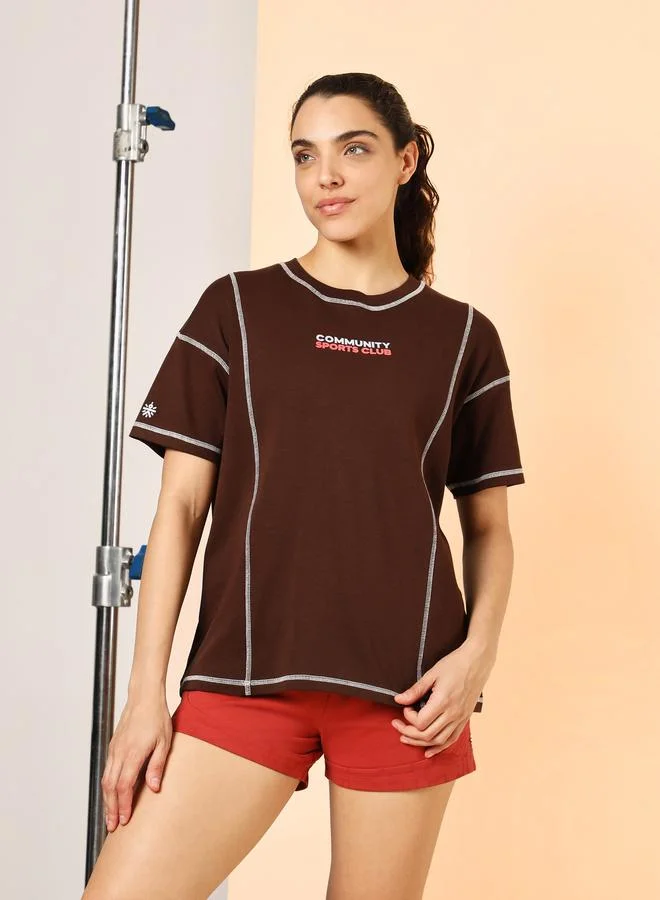 Cult Women Brown Slogan Print T-Shirt