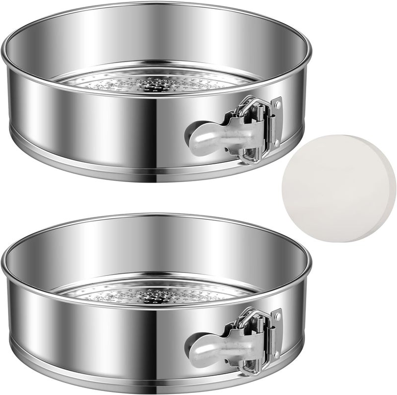 Pickmesh 2 Pack 10 Inch Springform Pans for Baking, Nonstick Round Cheesecake Pans Leakproof Stainless Steel with Removable Bottom with 50 Parchment Paper - Image 1