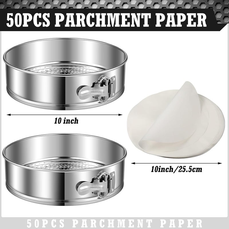 Pickmesh 2 Pack 10 Inch Springform Pans for Baking, Nonstick Round Cheesecake Pans Leakproof Stainless Steel with Removable Bottom with 50 Parchment Paper - Image 3