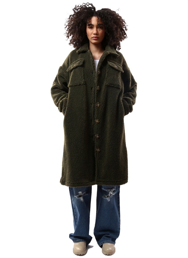 RAVIN Olive Wool Full Buttons Coziness Coat  - Image 1