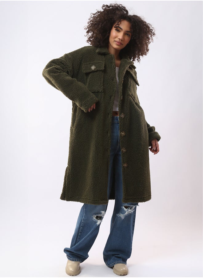 RAVIN Olive Wool Full Buttons Coziness Coat  - Image 5