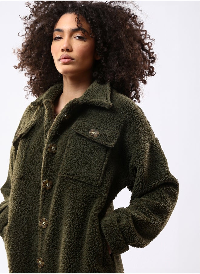 RAVIN Olive Wool Full Buttons Coziness Coat  - Image 4