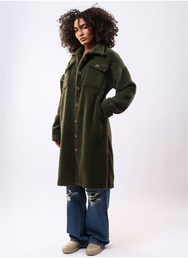 RAVIN Olive Wool Full Buttons Coziness Coat  - Image 2