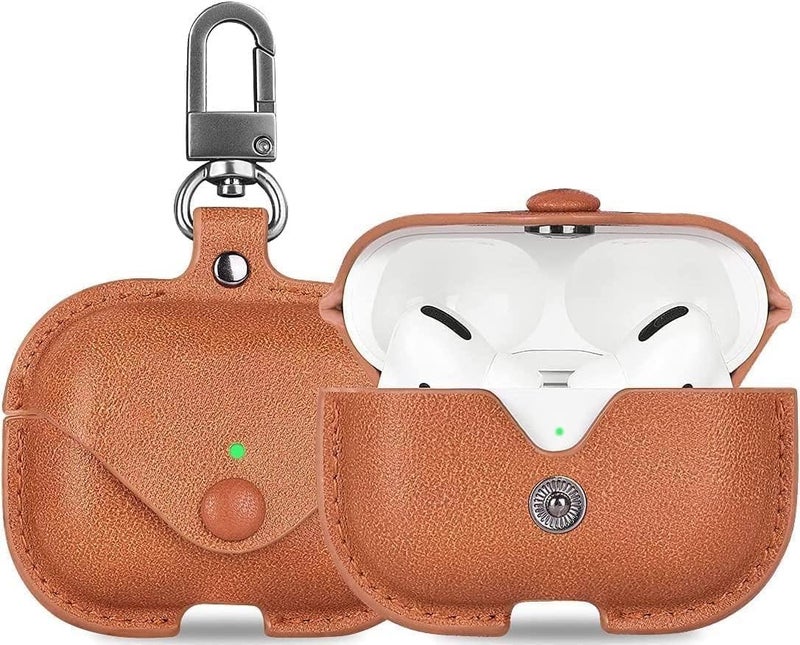 Like Star AirPod Pro/Pro2 Case Leather Protective Case Cover Shockproof with Loss Prevention Clip for Apple Air-Pods Pro/Pro2 Wireless Charging Case (Brown) - Image 1