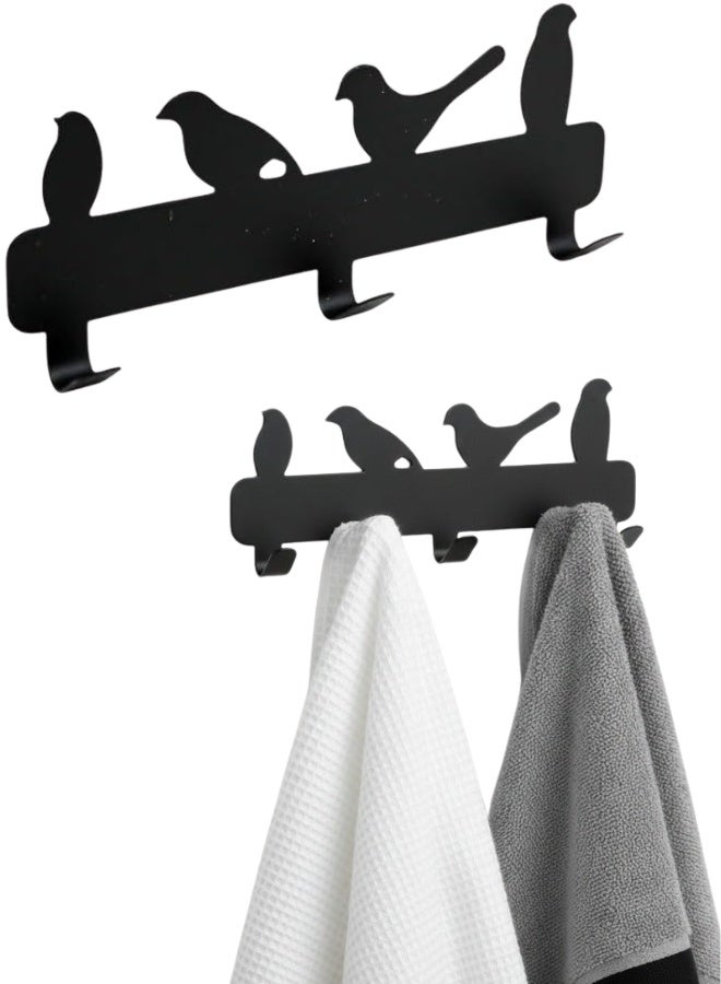 Multi-purpose adhesive metal wall organizer with 3 sturdy hooks – kitchen and bathroom utensil holder for hanging spoons, pots, pans, towels, and kitchen tools – decorative bird design – no drilling and easy to install - Image 1