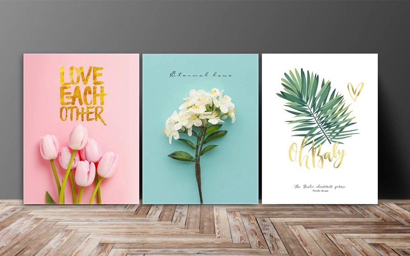 SAF SAF paintings Set of 3 Love Flower Design UV Coated 6MM MDF Home Decorative Gift Item Painting 12 inch X 27 inch SANFC12218, Floral, Multicolour - Image 1