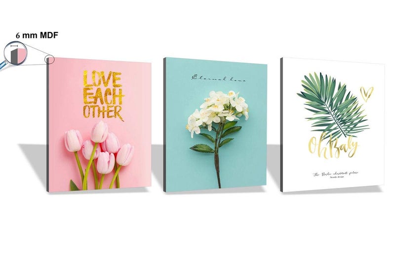 SAF SAF paintings Set of 3 Love Flower Design UV Coated 6MM MDF Home Decorative Gift Item Painting 12 inch X 27 inch SANFC12218, Floral, Multicolour - Image 3