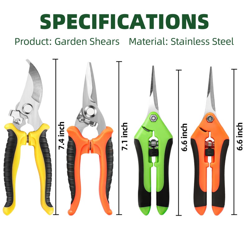 EWPJDK 4 Pack Garden Pruning Shears, Stainless Steel Garden Shears, Gardening Shears, Garden Scissors, Clippers, Pruning Snips, Pruning Shears for Gardening Tools (4PCS Yellow Orange Green) - Image 2