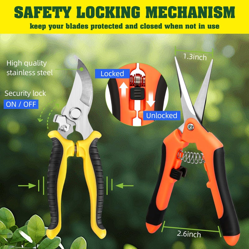 EWPJDK 4 Pack Garden Pruning Shears, Stainless Steel Garden Shears, Gardening Shears, Garden Scissors, Clippers, Pruning Snips, Pruning Shears for Gardening Tools (4PCS Yellow Orange Green) - Image 4