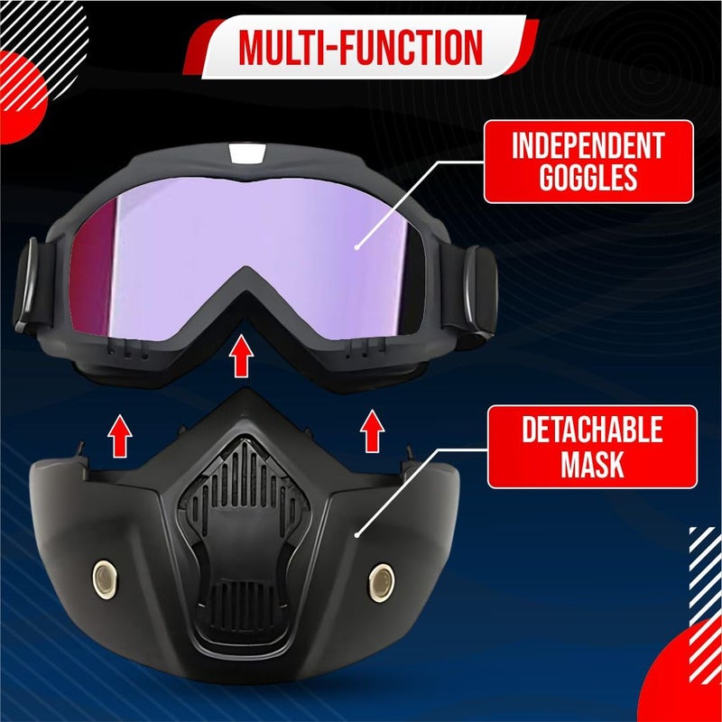BTfash Goggle Mask Anti Scratch UV Protective Open Face & Eyewear Windproof Dirt Shield Adjustable Strap Soft Foam Padded Detachable for Cycling Bike Off Road Racing Riding Unisex (Rainbow) - Image 3