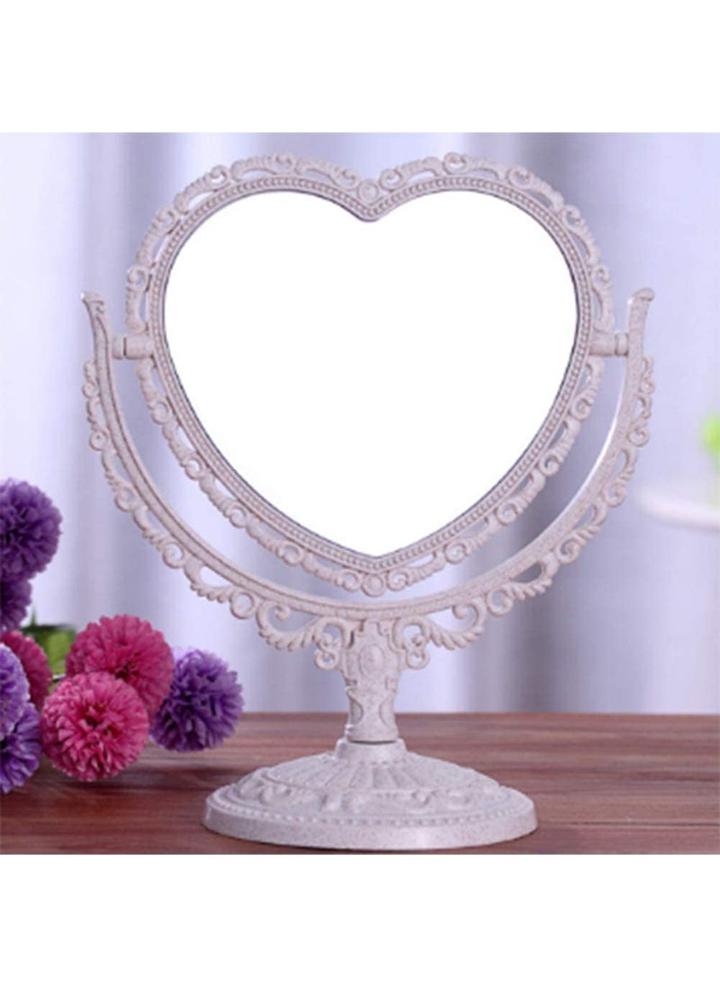RUITASA RUITASA Simple and Lovely Heart Shaped Cosmetic Mirror Heart Shape Mirror Table Top Dressing Mirror Enlarged  Double Sided Rotatable Dressing Mirror Bathroom Bedroom Dressing Beauty Mirror  - Image 4