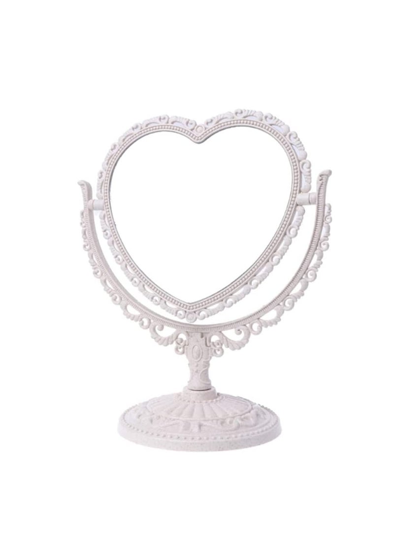 RUITASA RUITASA Simple and Lovely Heart Shaped Cosmetic Mirror Heart Shape Mirror Table Top Dressing Mirror Enlarged  Double Sided Rotatable Dressing Mirror Bathroom Bedroom Dressing Beauty Mirror  - Image 1