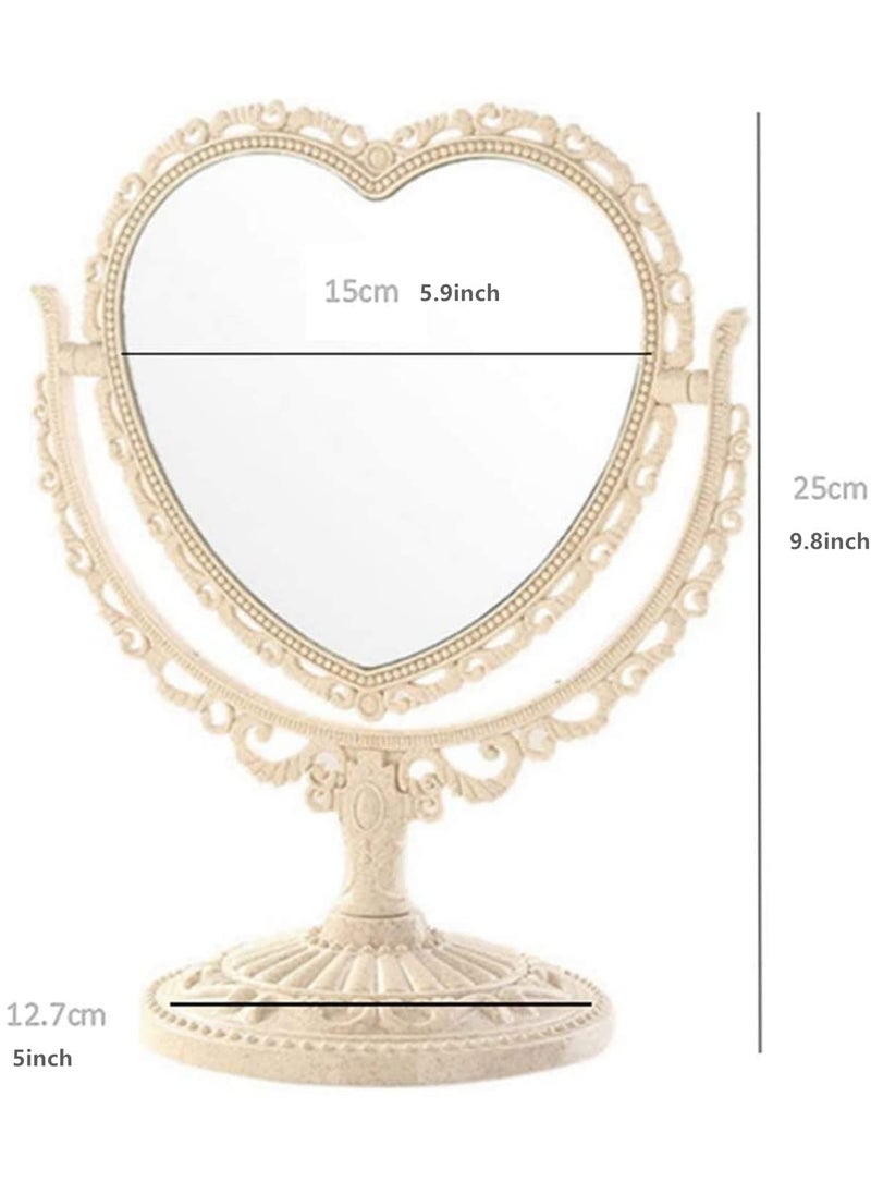 RUITASA RUITASA Simple and Lovely Heart Shaped Cosmetic Mirror Heart Shape Mirror Table Top Dressing Mirror Enlarged  Double Sided Rotatable Dressing Mirror Bathroom Bedroom Dressing Beauty Mirror  - Image 2