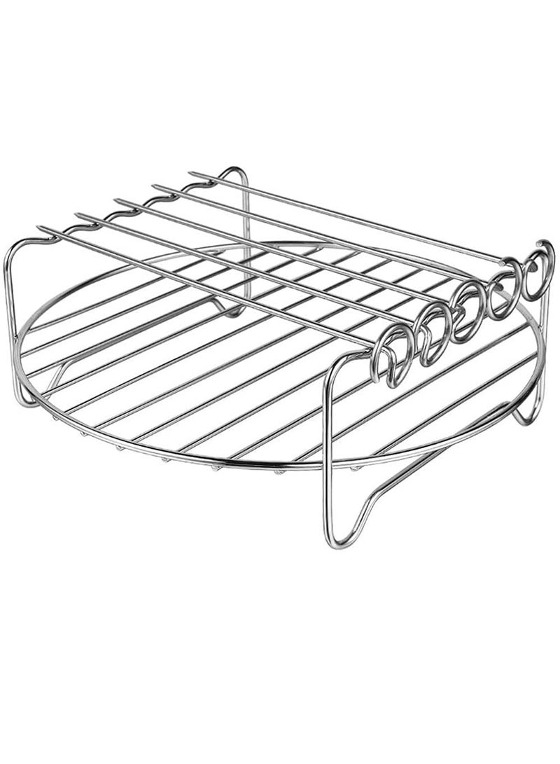 KASTWAVE Air Fryer Rack Accessories 8 Inch Square Double Layer with 5 Skewers Stainless Steel Multipurpose Rack Metal Holder Fit Multi-purpose Double Layer Rack with Skewer - Image 1