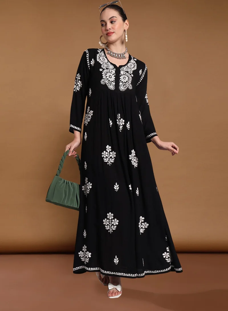 الايا جلابية رايون شيكانكاري مطرزة يدوياً-AL4012