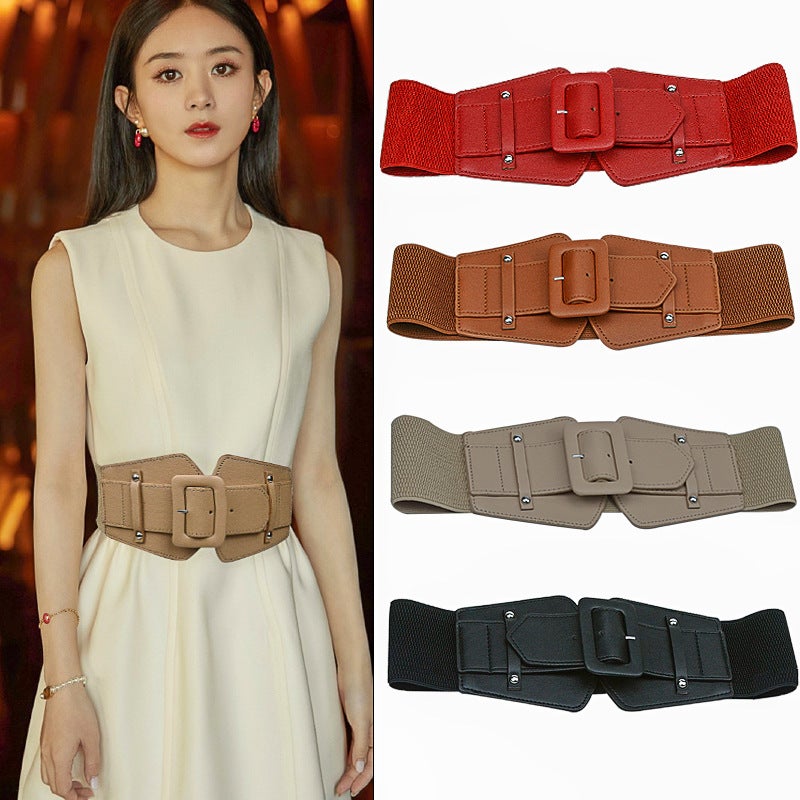 Ladies Elastic Waist Belt Buckle Dress Coat Accessory Brown - Image 5