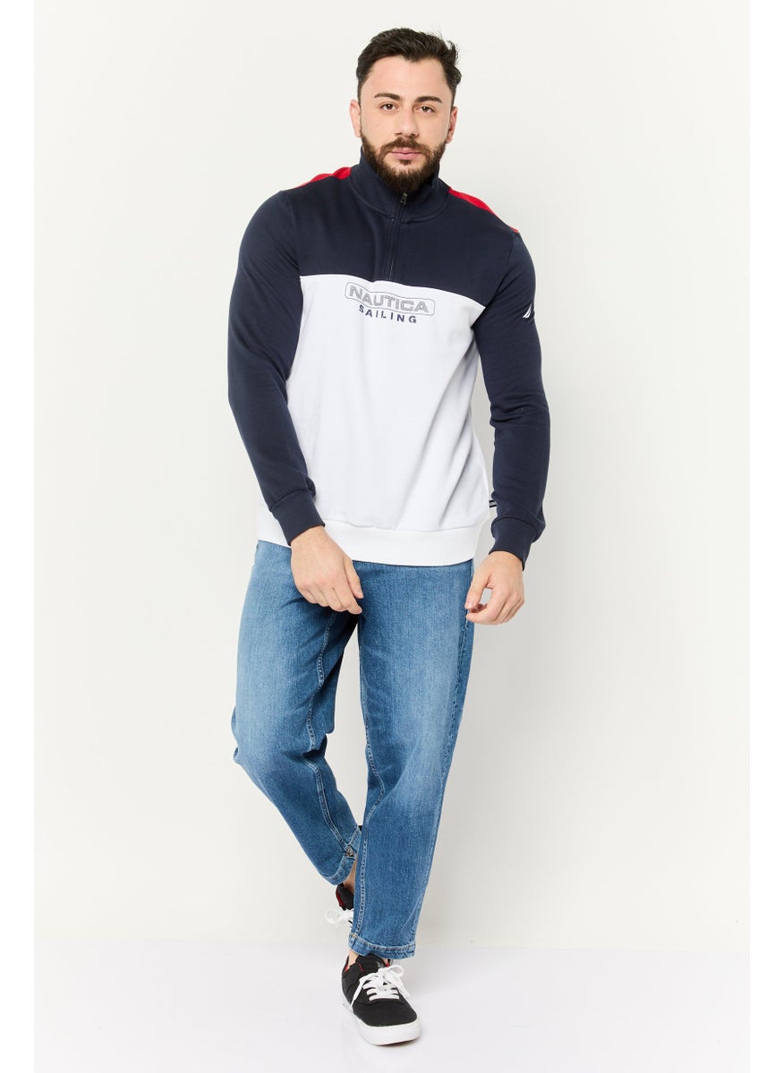 NAUTICA Men Mock Neck Graphic Long Sleeves Sweatshirt, White/Navy  - Image 2