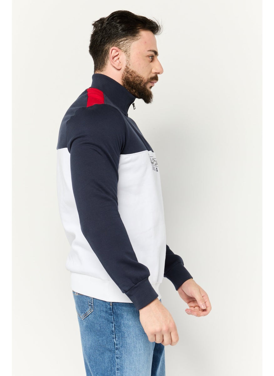 NAUTICA Men Mock Neck Graphic Long Sleeves Sweatshirt, White/Navy  - Image 4