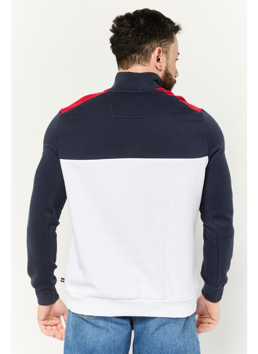 NAUTICA Men Mock Neck Graphic Long Sleeves Sweatshirt, White/Navy  - Image 3